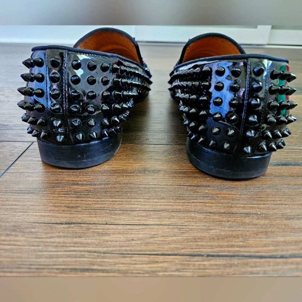 Louboutin Men's Black Dandelion Spikes Flat Patent - Size 45 US 11